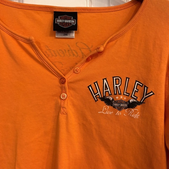 Harley-Davidson Adventure Dover Ohio Long Sleeve Top Orange 2XL EUC - Picture 2 of 5
